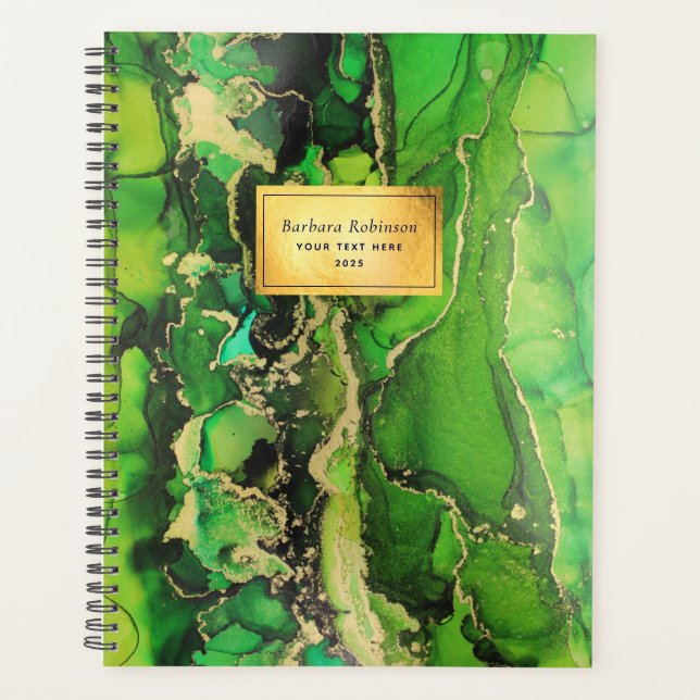 Modern Abstract Green Black Gold Planner (Front)
