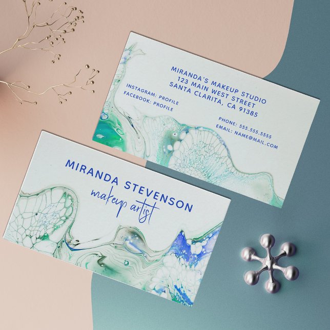 Modern Abstract Green Blue Acrylic Pour Painting Business Card (Creator Uploaded)