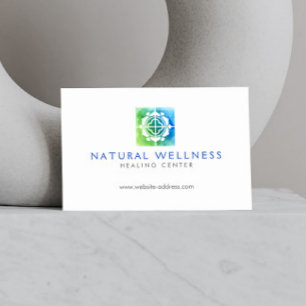 Modern Abstract Green/Blue Floral Logo Wellness Business Card