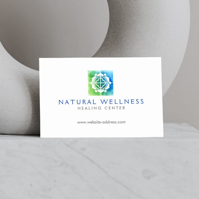 Modern Abstract Green/Blue Floral Logo Wellness Business Card (Creator Uploaded)