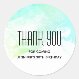 Modern Abstract Green & Blue Watercolor Birthday Classic Round Sticker