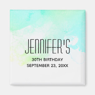 Modern Abstract Green & Blue Watercolor Birthday Magnet