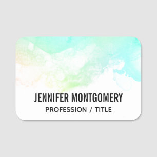 Modern Abstract Green & Blue Watercolor Swirls Name Tag