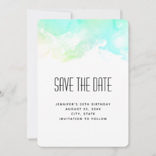 Modern Abstract Green & Blue Watercolor Swirls Save The Date