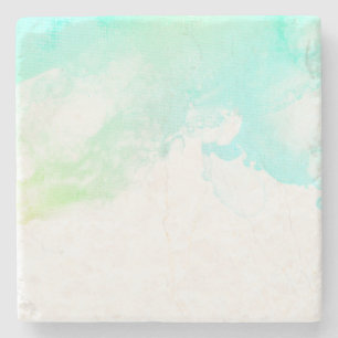 Modern Abstract Green & Blue Watercolor Swirls Stone Coaster