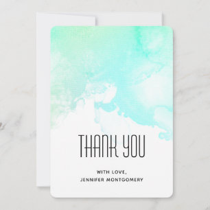 Modern Abstract Green & Blue Watercolor Swirls Thank You Card