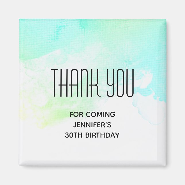 Modern Abstract Green & Blue Watercolor Thank You Magnet (Front)