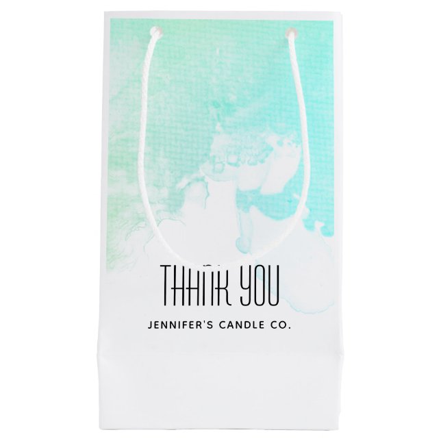 Modern Abstract Green & Blue Watercolor Thank You Small Gift Bag (Front)