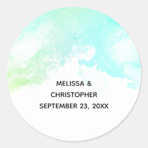 Modern Abstract Green & Blue Watercolor Wedding Classic Round Sticker