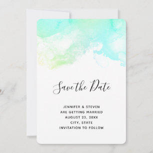 Modern Abstract Green & Blue Watercolor Wedding Save The Date