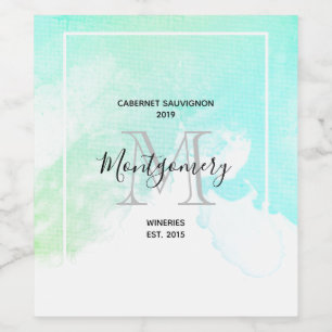 Modern Abstract Green & Blue Watercolor Wine Maker Wine Label