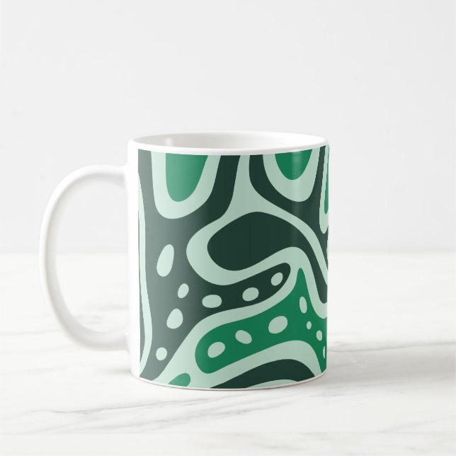 Modern Abstract Green Curved Shapes Coffee Mug (Left)
