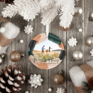 Modern abstract green full bleed 1 photo Christmas Ceramic Tree Decoration