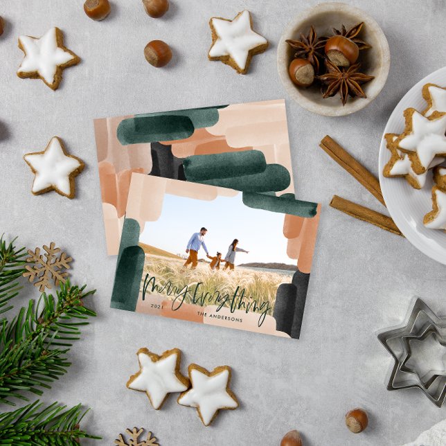 Modern abstract green full bleed 1 photo Christmas Holiday Card (Creator Uploaded)