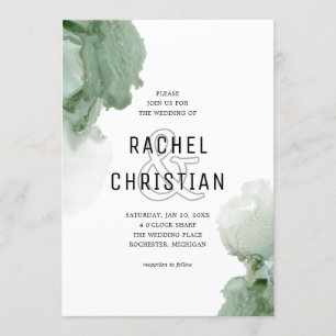 Modern abstract green geode wedding invitation