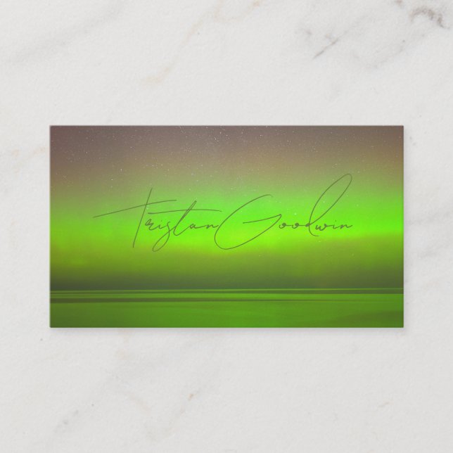 Modern Abstract Green Glow Minimalist Script  Business Card (Front)