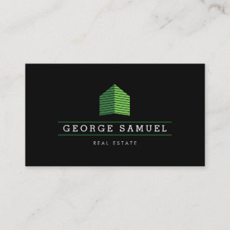Modern Abstract Green Home Logo Realtor Black Business Card