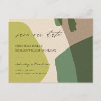 MODERN ABSTRACT GREEN KRAFT ARTISTIC SAVE THE DATE