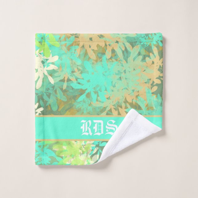 Modern Abstract Green Leaf Pattern Bath Towel Set (Wash Cloth)