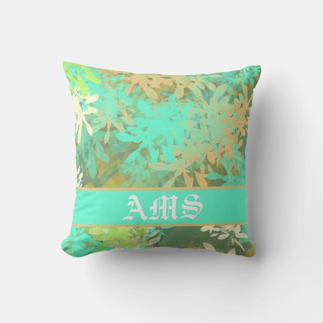 Modern Abstract Green Leaf Pattern Cushion (Front)