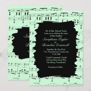Modern Abstract Green Music Wedding Invite