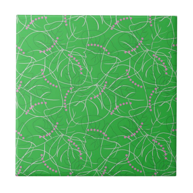 Modern Abstract Green Pink Floral Version 3 Tile (Front)