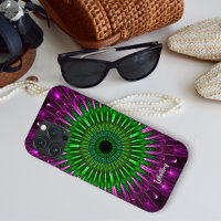 Modern Abstract Green Purple Fractal Mandala Name 