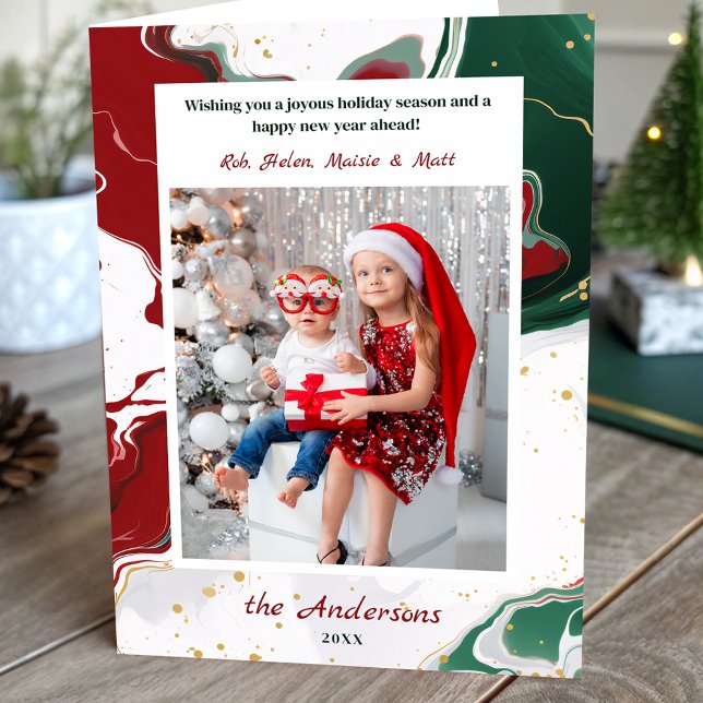 Modern Abstract Green/Red Christmas Photo Holiday Card (Creator Uploaded)