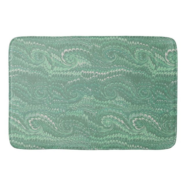 Modern Abstract Green Swirls Marble Pattern Bath Mat (Front)