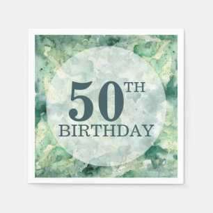 Modern Abstract Green Watercolor Birthday Napkin