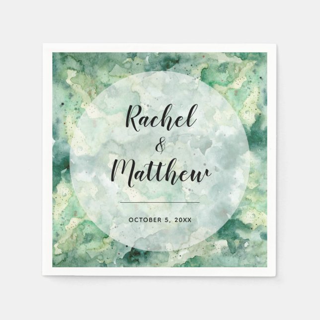Modern Abstract Green Watercolor Wedding Napkin (Front)