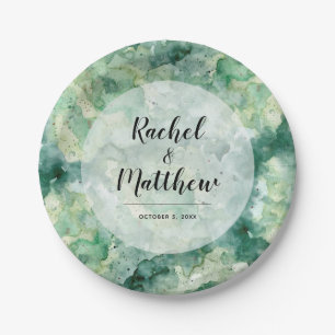 Modern Abstract Green Watercolor Wedding Paper Plate