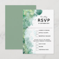 Modern Abstract Green Watercolor Wedding RSVP Card