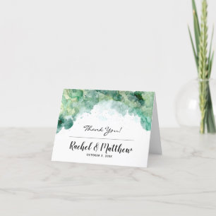 Modern Abstract Green Watercolor Wedding Thank You Card