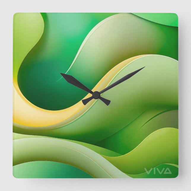 Modern Abstract Green Wave Wall Clock (Front)