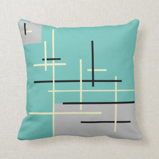 Modern Abstract Green Yellow Black Grey Line Art Cushion