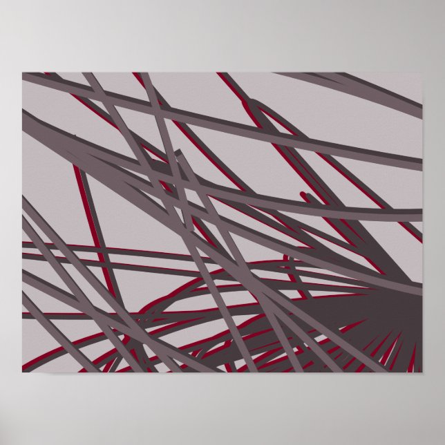 Modern Abstract Grey and Burgundy Design Poster (Front)