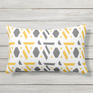 Modern, abstract, grey, mustard yellow, white lumbar cushion