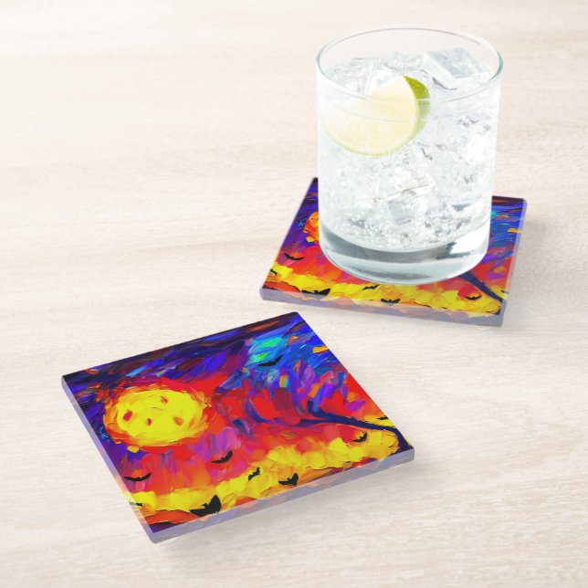 Modern Abstract Halloween Night Glass Coaster (Angled)