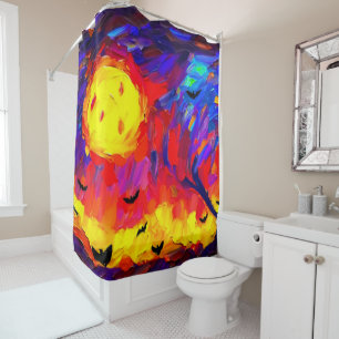 Modern Abstract Halloween Night Shower Curtain