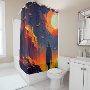 Modern Abstract Halloween Night Shower Curtain