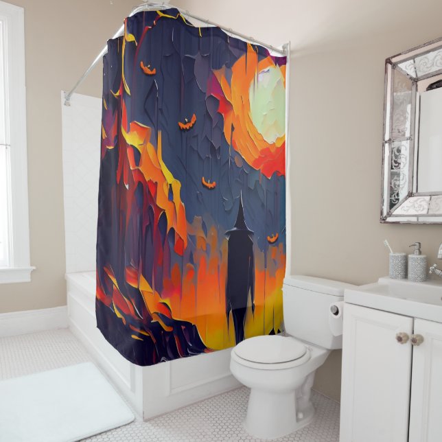 Modern Abstract Halloween Night Shower Curtain (In Situ)
