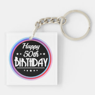 Modern Abstract Happy 50th Birthday Key Ring