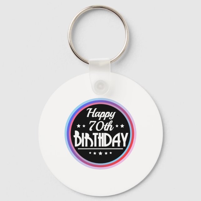 Modern Abstract Happy 70th Birthday Key Ring (Front)