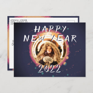 Modern Abstract Happy New Year 2022 Photo Postcard
