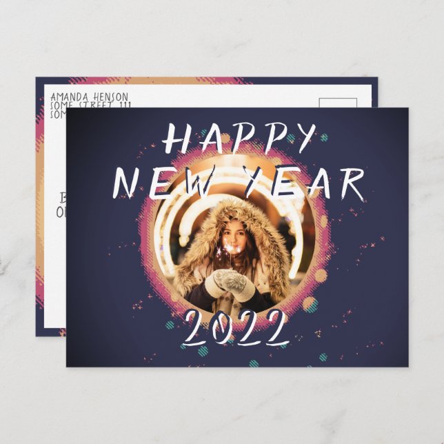 Modern Abstract Happy New Year 2022 Photo Postcard (Front/Back)