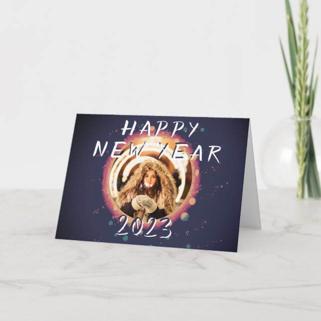 Modern Abstract Happy New Year 2023 Photo Holiday Card (Front)
