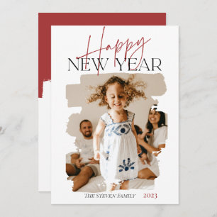 Modern abstract happy new year brushstroke red holiday card