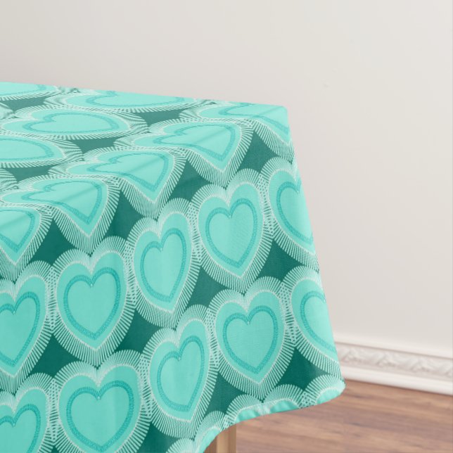 Modern Abstract Hearts - Aqua and Turquoise Tablecloth (In Situ)