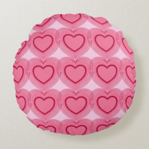 Modern Abstract Hearts - Azalea Pink Round Cushion